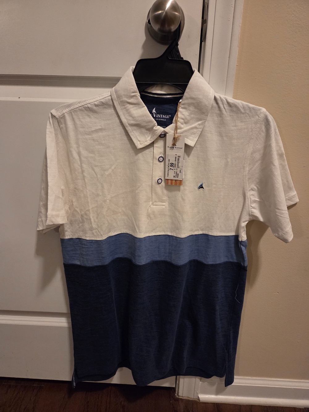 Men's Colorblocked Polo Shirt - White & Blue